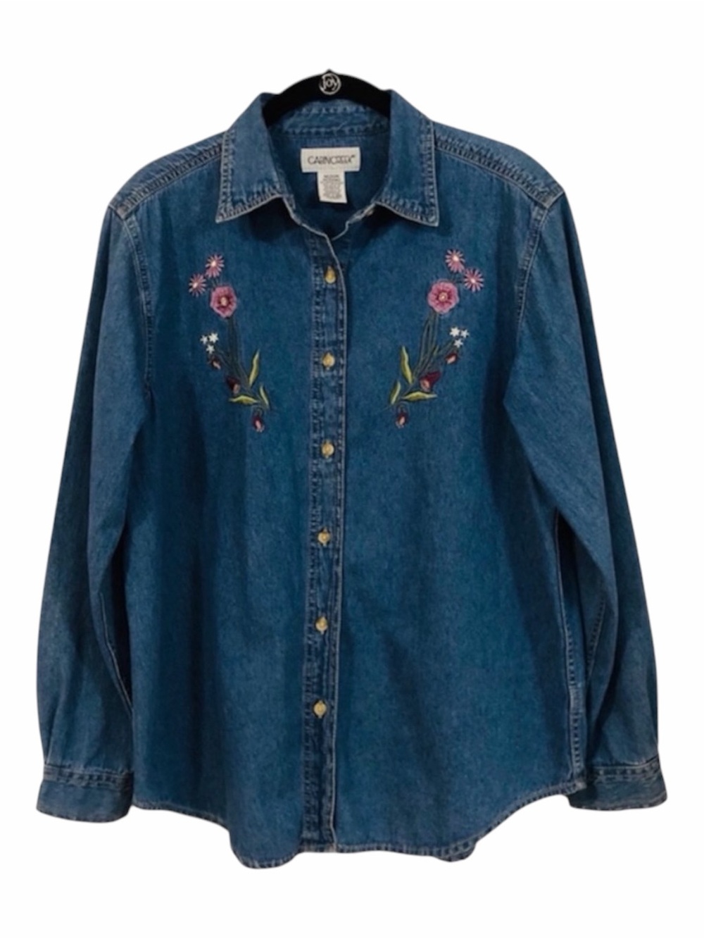 Cabin Creek Cotton Denim Shirt Flowers Button Down Blue Denim - Picture 4 of 7